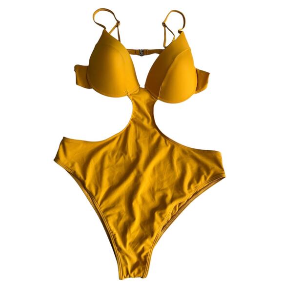 Matte Collection Nyke Swimsuit Size 2X Yellow Cut Out Backless Underwire Bathing - Picture 1 of 11